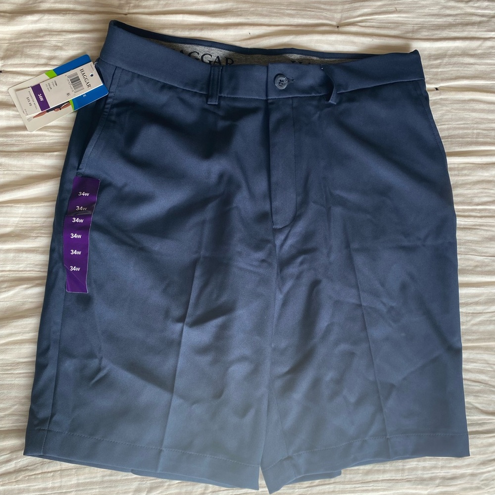 Haggar Navy Flat-Front Performance Shorts